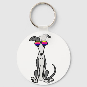 Funny Greyhound Dog in Sunglasses Key Ring