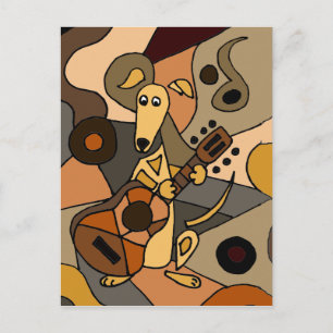 Funny Greyhound Dog Playing Guitar Abstract Postcard