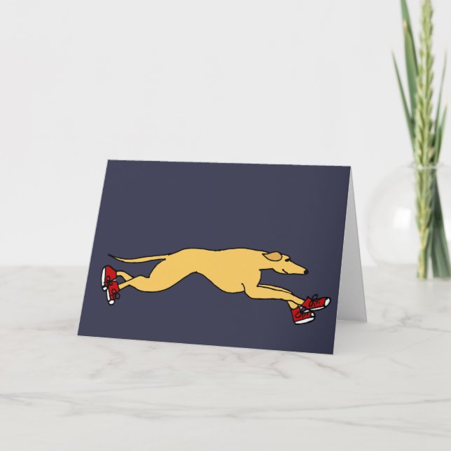 Funny Greyhound Dog Running in Red Sneakers Art Card (Front)