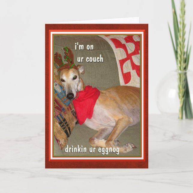 Funny Greyhound Reindeer Christmas Personalised Holiday Card (Front)