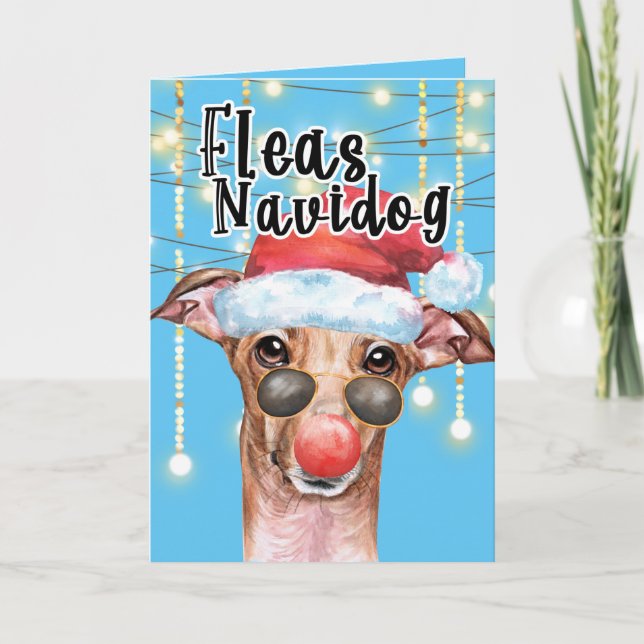 Funny Greyhound Santa dog Christmas fleas navidog Card (Front)