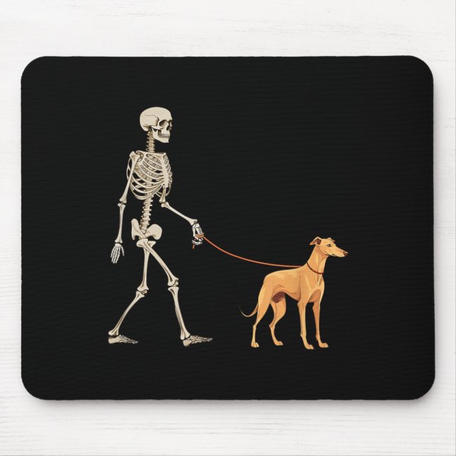 Funny Greyhound Skeleton Dog Walking Halloween Dog Mouse Mat (Front)