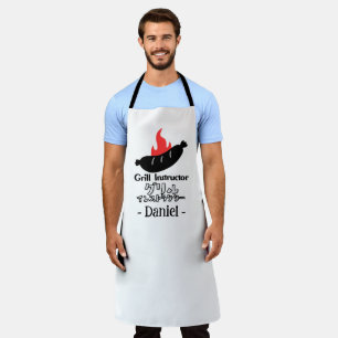 Funny Grill Instructor BBQ Sausage Bold Black Apron