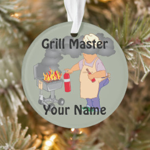 Funny Grill Master Cartoon Personalised Ornament