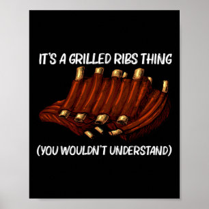 Funny Grilled Ribs For Men Women Bbq Grilling Gril Poster