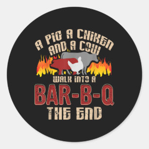 Funny Grilling Bbq Shirt Pig Chicken Cow Bbq Lover Classic Round Sticker