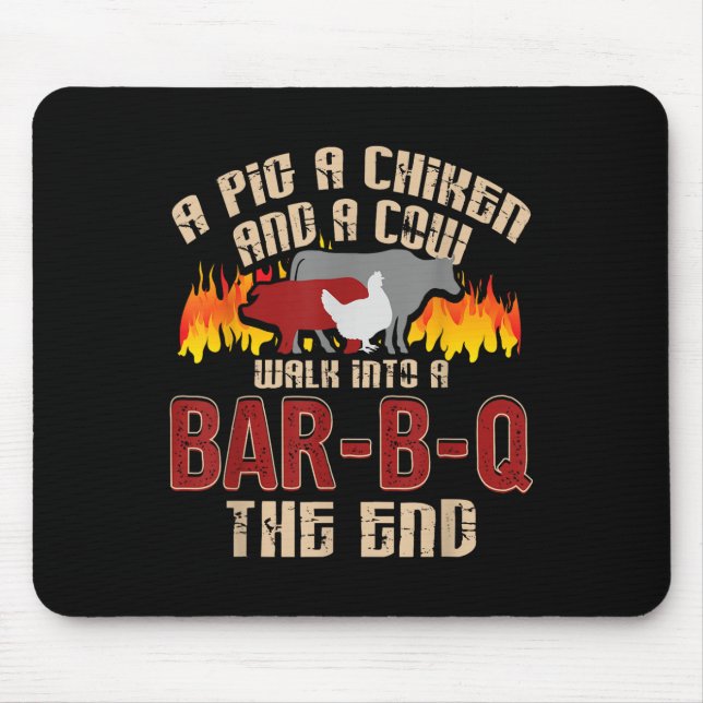 Funny Grilling Bbq Shirt Pig Chicken Cow Bbq Lover Mouse Mat (Front)