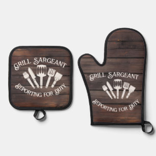 Funny Grilling Gift for Men: Grill Sargeant Oven Mitt & Pot Holder Set