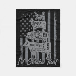 Funny Grilling Shirt Us Flag I'd Smoke That 4th Of Fleece Blanket