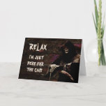 Funny Grim Reaper Birthday Card<br><div class="desc">Dark humoured birthday card featuring the Grim Reaper standing in the glowing depths of hell. A funny card with the Grim Reaper saying,  “Relax,  I’m just here for the cake.”</div>