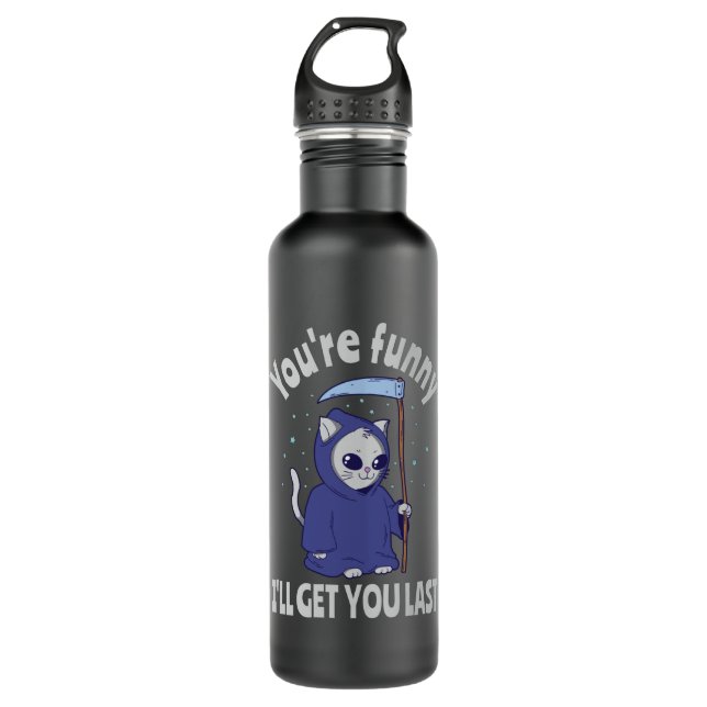 Funny Grim Reaper Cat Halloween Costume 710 Ml Water Bottle (Front)