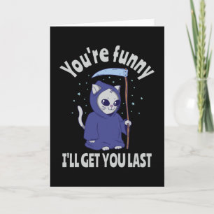 Funny Grim Reaper Cat Halloween Costume Card
