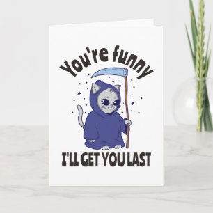 Funny Grim Reaper Cat Halloween Costume Card