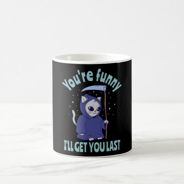Funny Grim Reaper Cat Halloween Costume Coffee Mug (Center)