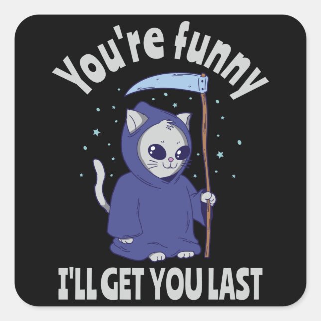 Funny Grim Reaper Cat Halloween Costume Square Sticker (Front)