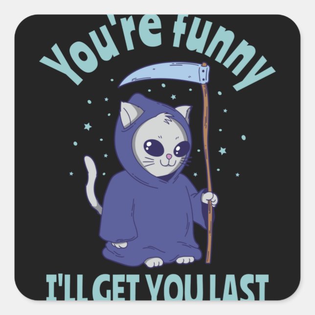Funny Grim Reaper Cat Halloween Costume Square Sticker (Front)