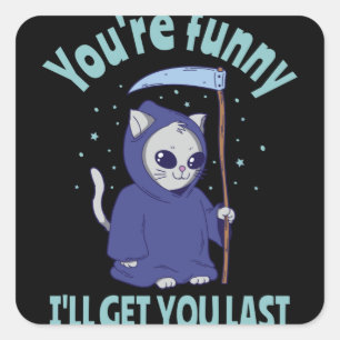 Funny Grim Reaper Cat Halloween Costume Square Sticker