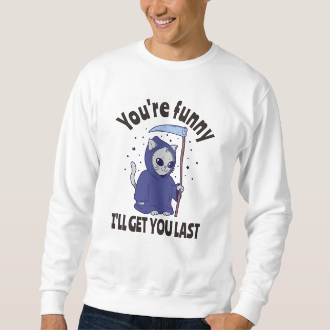 Funny Grim Reaper Cat Halloween Costume Sweatshirt (Front)