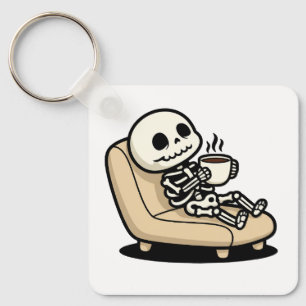 Funny Grim Reaper Drinking Coffee "Dead Inside" Key Ring