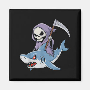 Funny Grim Reaper Riding Shark Lovers Spooky Magnet