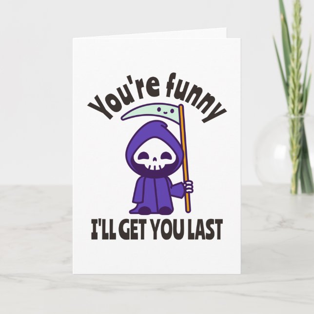 Funny Grim Reaper Skeleton Halloween Costume Card (Front)