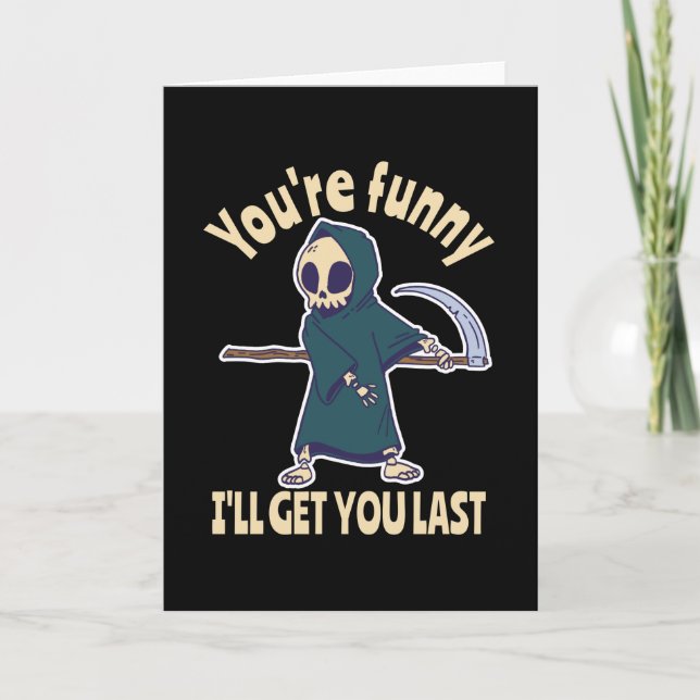 Funny Grim Reaper Skeleton Halloween Costume Card (Front)