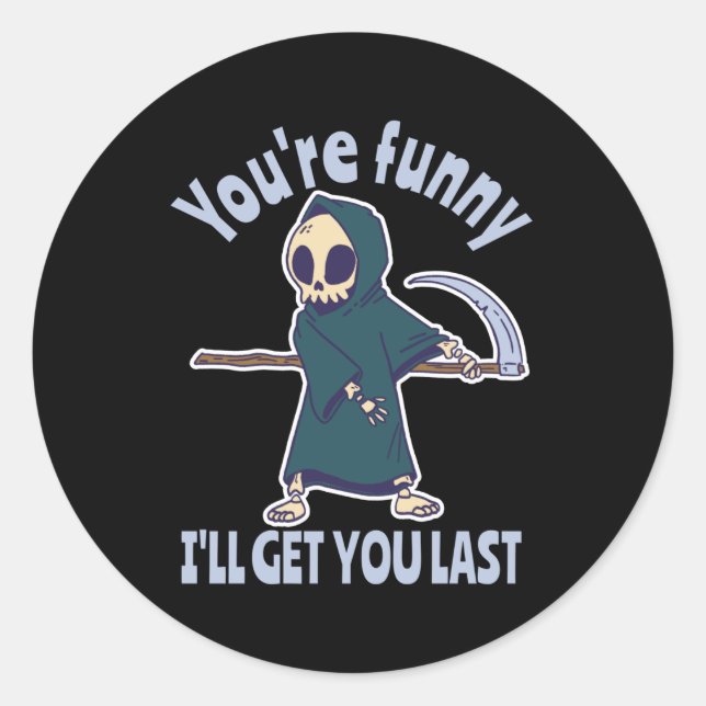 Funny Grim Reaper Skeleton Halloween Costume Classic Round Sticker (Front)