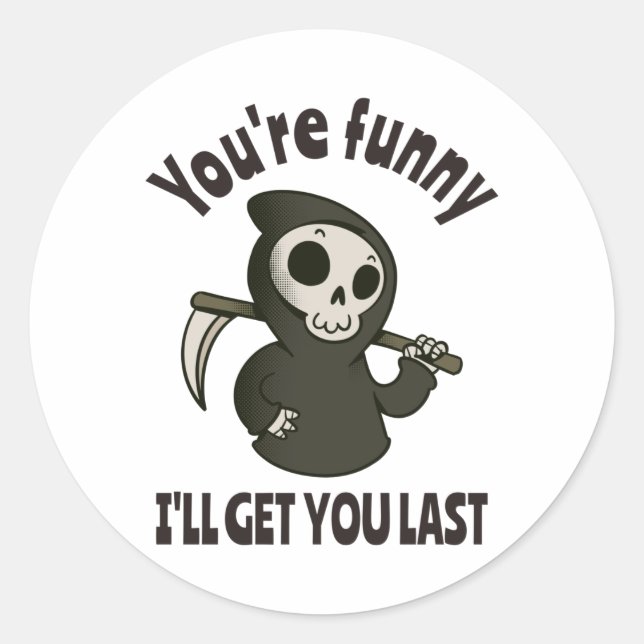Funny Grim Reaper Skeleton Halloween Costume Classic Round Sticker (Front)