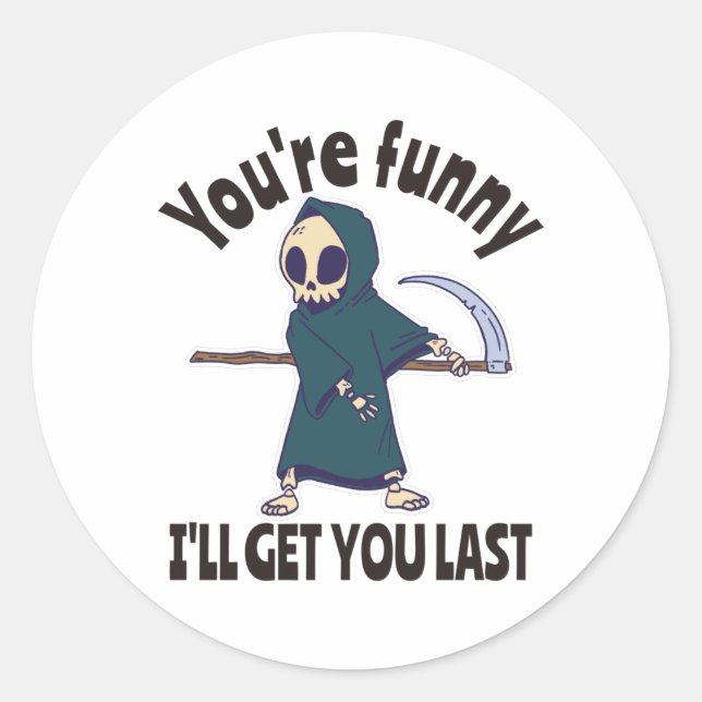 Funny Grim Reaper Skeleton Halloween Costume Classic Round Sticker (Front)