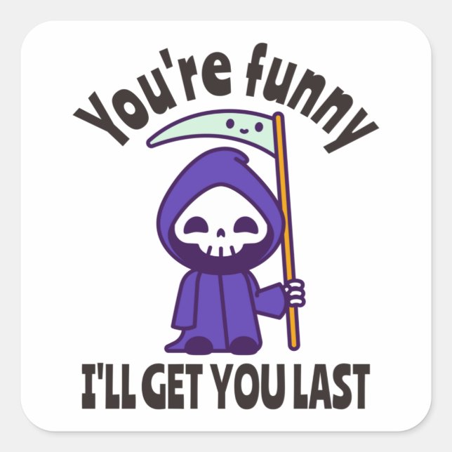 Funny Grim Reaper Skeleton Halloween Costume Square Sticker (Front)