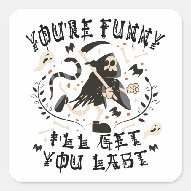 Funny Grim Reaper Skeleton Halloween Costume Square Sticker (Front)