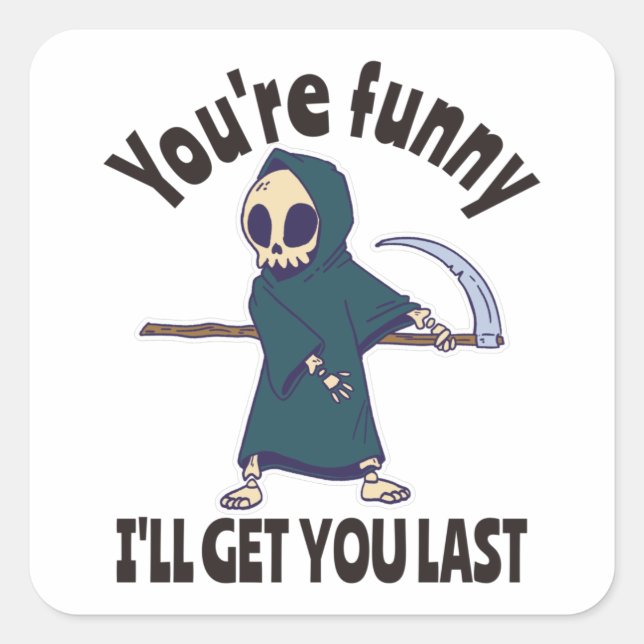 Funny Grim Reaper Skeleton Halloween Costume Square Sticker (Front)