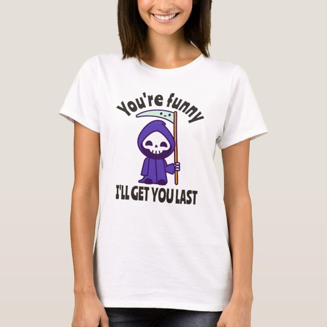 Funny Grim Reaper Skeleton Halloween Costume T-Shirt (Front)