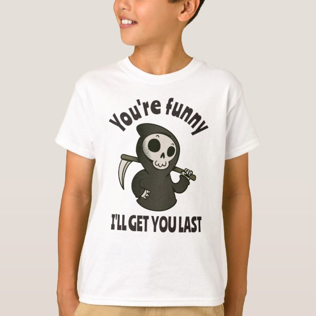 Funny Grim Reaper Skeleton Halloween Costume T-Shirt (Front)