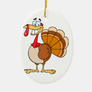 funny grinning happy turkey cartoon ceramic tree decoration