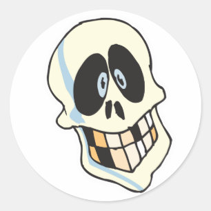 funny grinning skeleton skull classic round sticker
