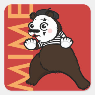FUNNY GRIZZLY BEAR MIME SQUARE STICKERS