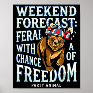 Funny grizzly bear patriotic summer freedom retro  poster