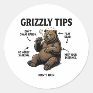 Funny Grizzly Bear Survival Tips Outdoor Humor Classic Round Sticker