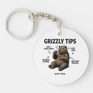 Funny Grizzly Bear Survival Tips Outdoor Humor Key Ring