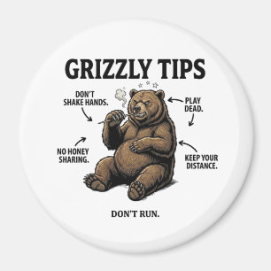 Funny Grizzly Bear Survival Tips Outdoor Humour Magnet
