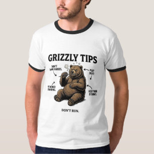 Funny Grizzly Bear Survival Tips Outdoor Humour T-Shirt