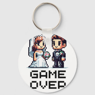 Funny Groom Bride Wedding Bachelor Party Retro Pix Key Ring