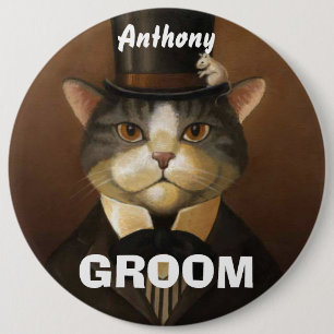Funny groom cat 6 cm round badge