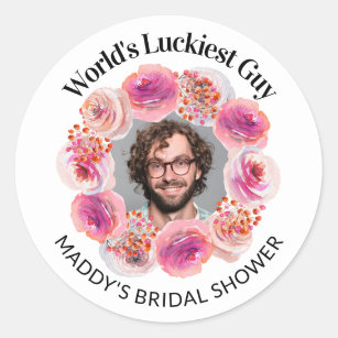 Funny Groom's Face Bachelorette Bright Floral Classic Round Sticker