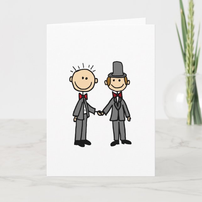 Funny Grooms Gay Marriage Cartoon Card (Front)