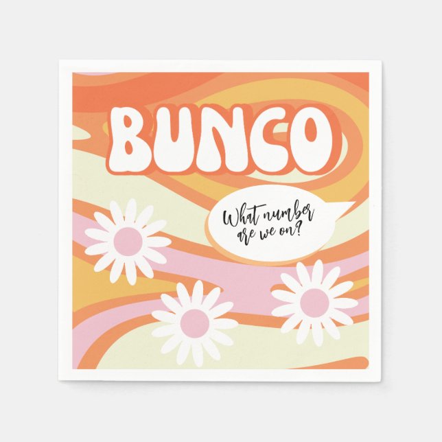Funny Groovy Orange and Pink Bunco Night Napkin (Front)