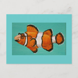 funny groucho masked clown fish postcard