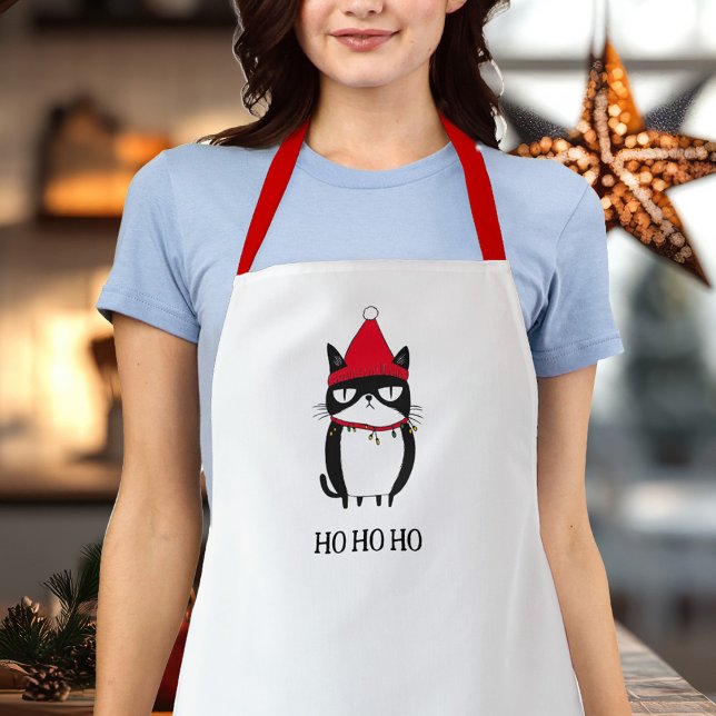 Funny Grouchy Cat Catmas Humour Christmas Apron (Creator Uploaded)
