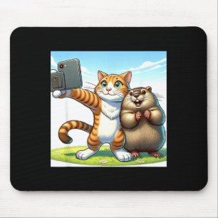 Funny Groundhog Day Cat Taking Selfie With Groundh Mouse Mat